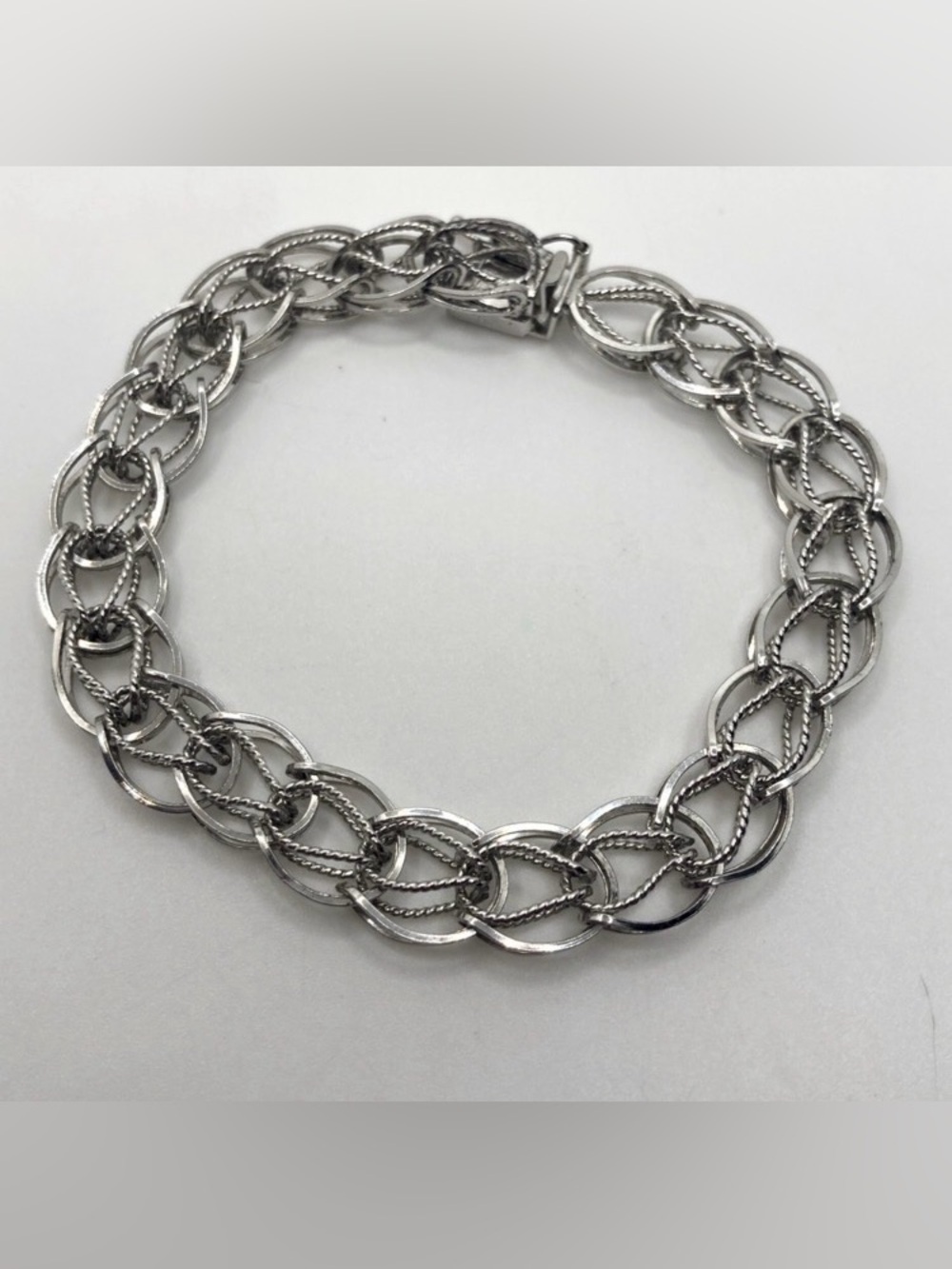 Vtg Sterling Silver Woven Link Charm Bracelet Slide Lock Clasp 7.2” L .4” W 11g